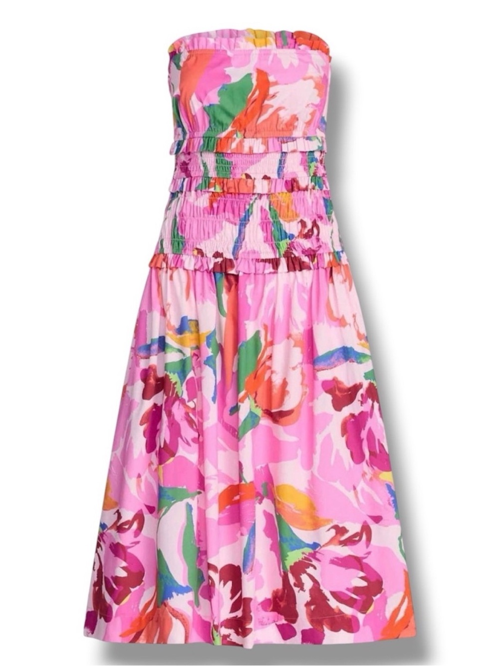 Strapless Pink Floral Midi Dress - Women xl